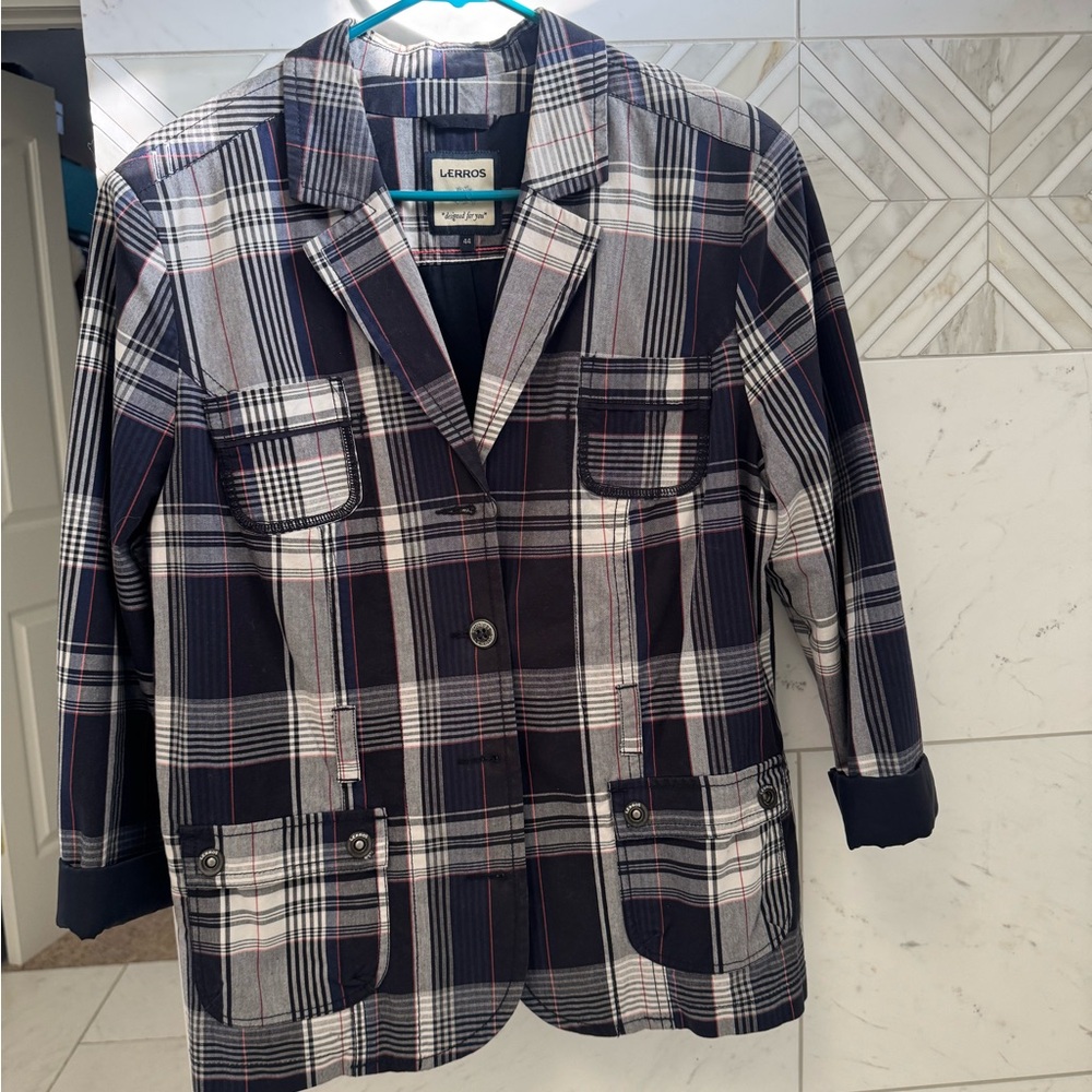 Lerros Navy and White Plaid Blazer